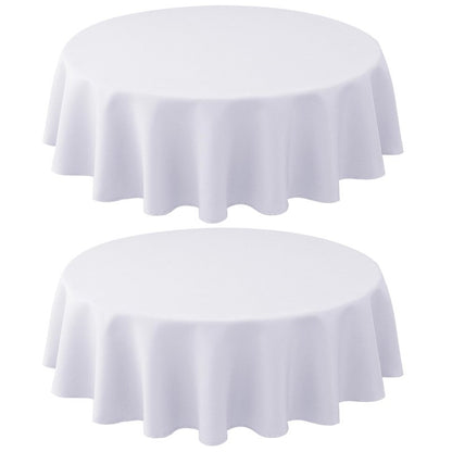 Biscaynebay 2 Pack Textured Fabric Round Tablecloths 60'' for Tables diameters from 28" to 48", White Table Cloth Water Resistant Small Circle Folding Table Covers for Dining Kitchen Wedding Parties
