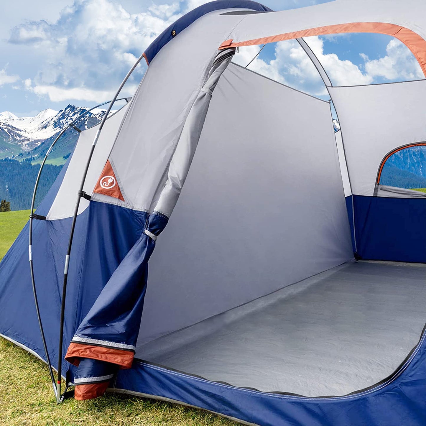 CAMPROS CP Camping Tent 10/12 Person Family Cabin Tent, 2 Room Water Resistant Waterproof Tent with Top Rainfly, 4 Large Mesh Windows, Double Layer, Easy Set Up, Portable with Carry Bag