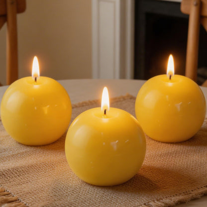 MAITREYA Beewax Round Pillar Candles-Unscented Decoration Candles Set of 3-Clean Burning Drisspless Dinner Candles of Home Decor Party