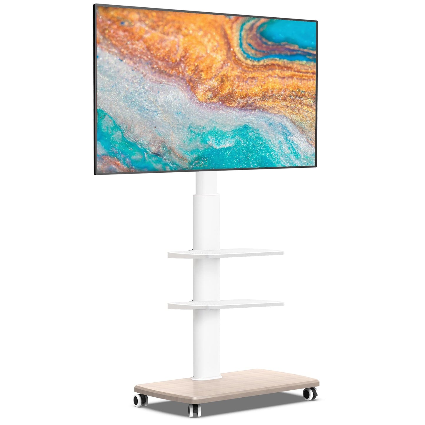FITUEYES Rolling TV Stand, Mobile TV Cart on Wheels for 32-65 70 Inch Flat Screen TVs, Tall Floor TV Stand with Swivel Mount, Corner TV Stands for Bedroom, Living Room, Home Office,Small Dorm, White