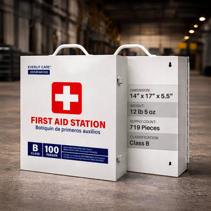 EVERLIT CARE 3-Shelf OSHA-Compliant First Aid Kit, ANSI Class B+ 100 Person Emergency First Aid Cabinet for Business, Job Site, Industrial Manufacturing Facility, Restaurant, and Kitchen