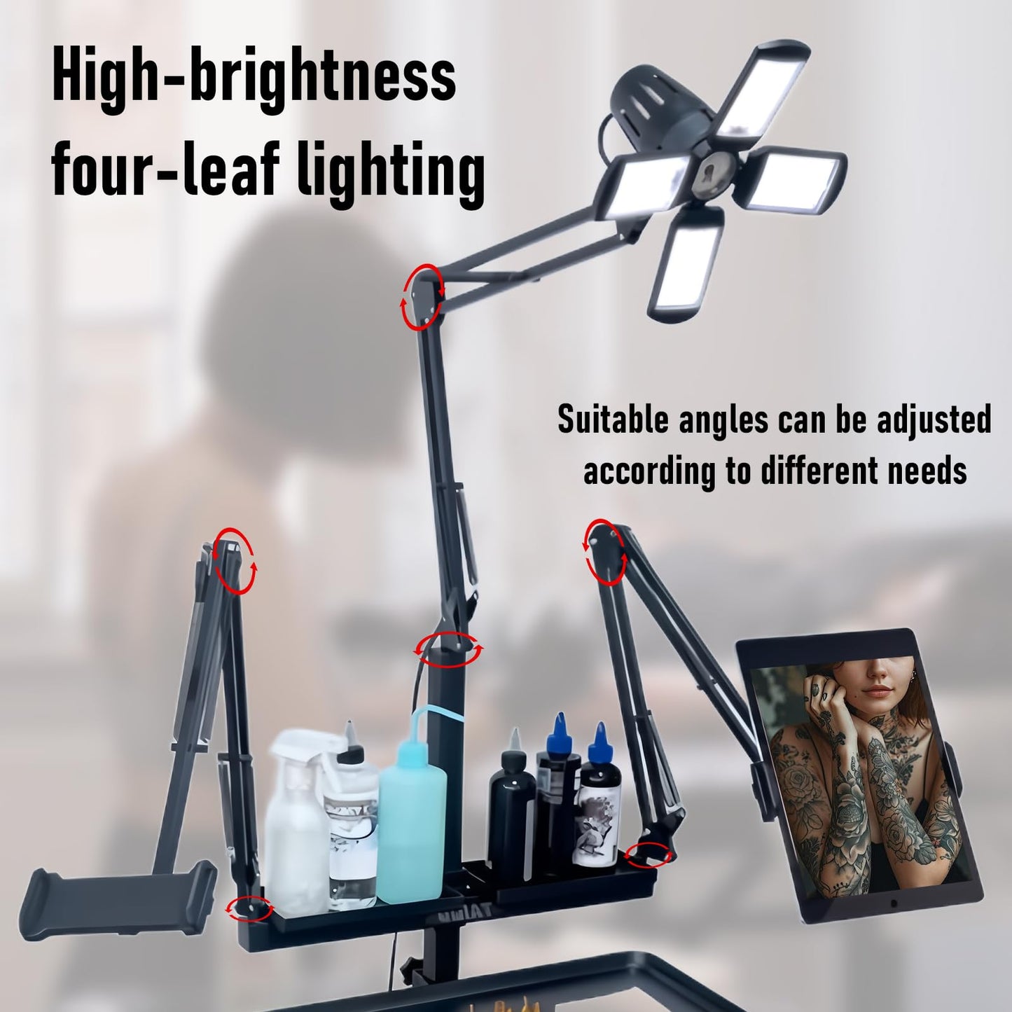 GBK Tattoo Workstation with 60W 360° LED Light, Extra-Large Magnetic Detachable Tray, Rolling Cart with Dual Phone/Tablet Stands, Salon Trolley for Tattoo Studio Artist Nail Tech