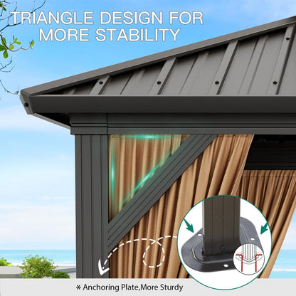 10x10 ft Hardtop Gazebo with Galvanized Steel Double Roof, Heavy Duty Galvanised Steel Hardtop Pavilion with Nettings and Curtains for Party, Wedding, Outdoor Dining, Patio, Backyard