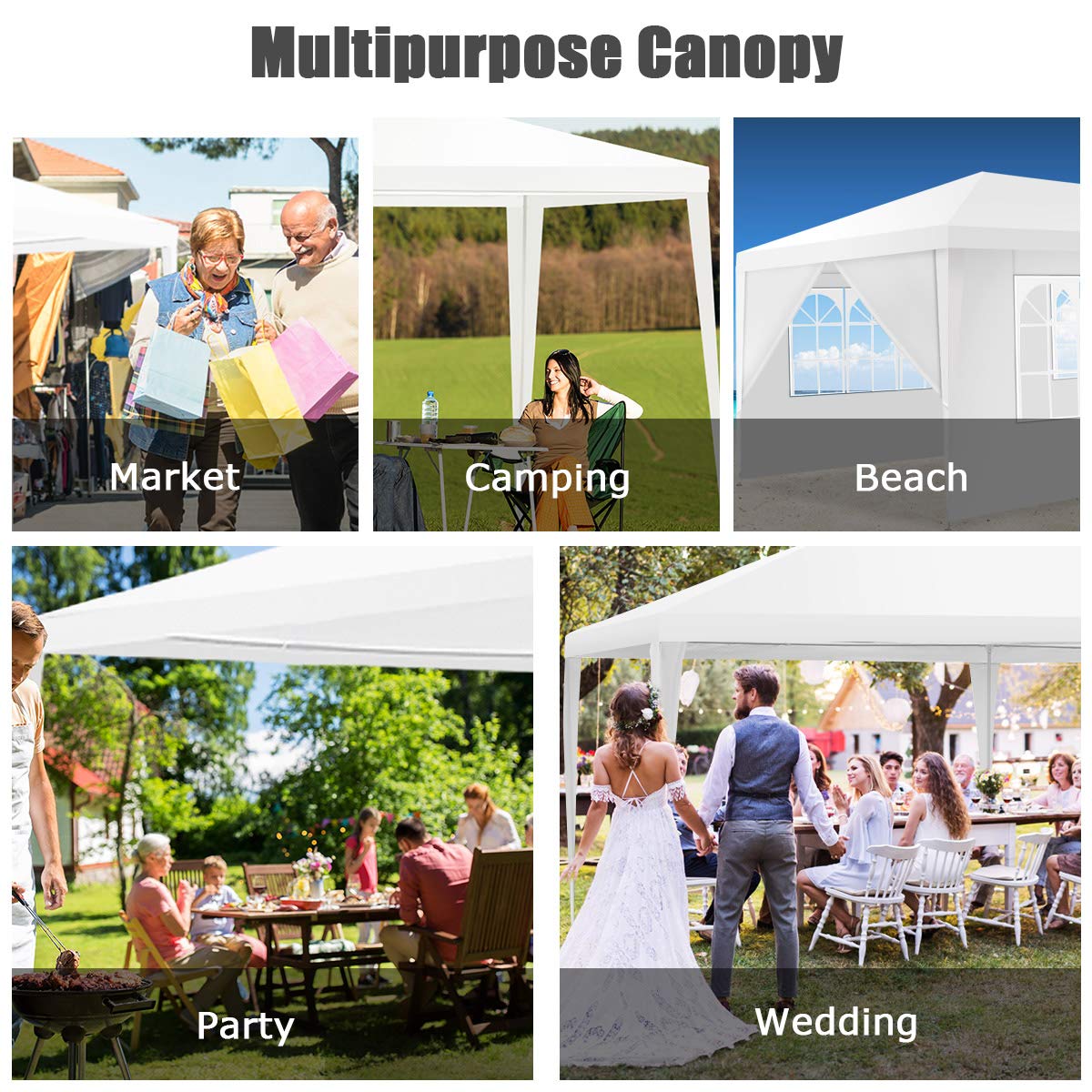 ORALNER 10'x20' Outdoor Canopy Tent, White Wedding Party Tent with 6 Removable Sidewalls & Carrying Bag, Heavy Duty Camping Gazebo Pavilion for Patio, Garden and Backyard