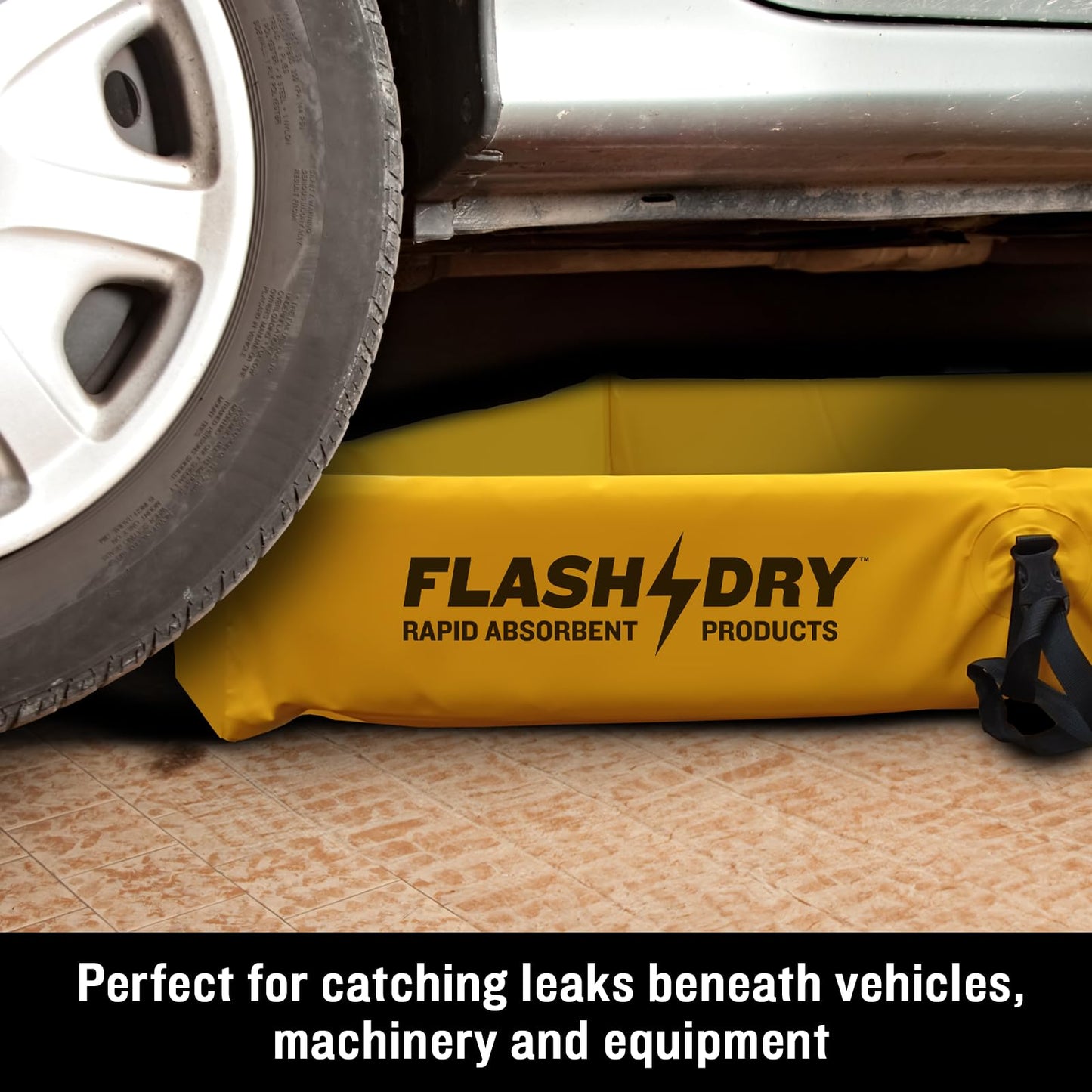 FLASHDRY Portable Spill Containment Berm, Folding Duck Pond 4' x 4', Reusable Oil, Fuel & Chemical Spill Containment Tray, UV-Resistant PVC, Heavy-Duty, Quick & Easy Setup, Garage & Industrial Use