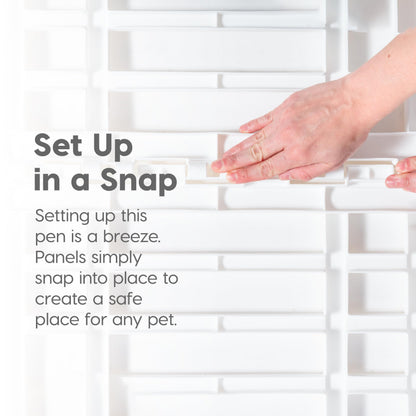 IRIS USA Dog Playpen with Door, 34” 8 Panel Pet Exercise Pen – Indoor Outdoor Puppy Play Pen, Portable Plastic Pet Fence for Small Medium Dogs, Foldable 63” x 63” x 34”, White