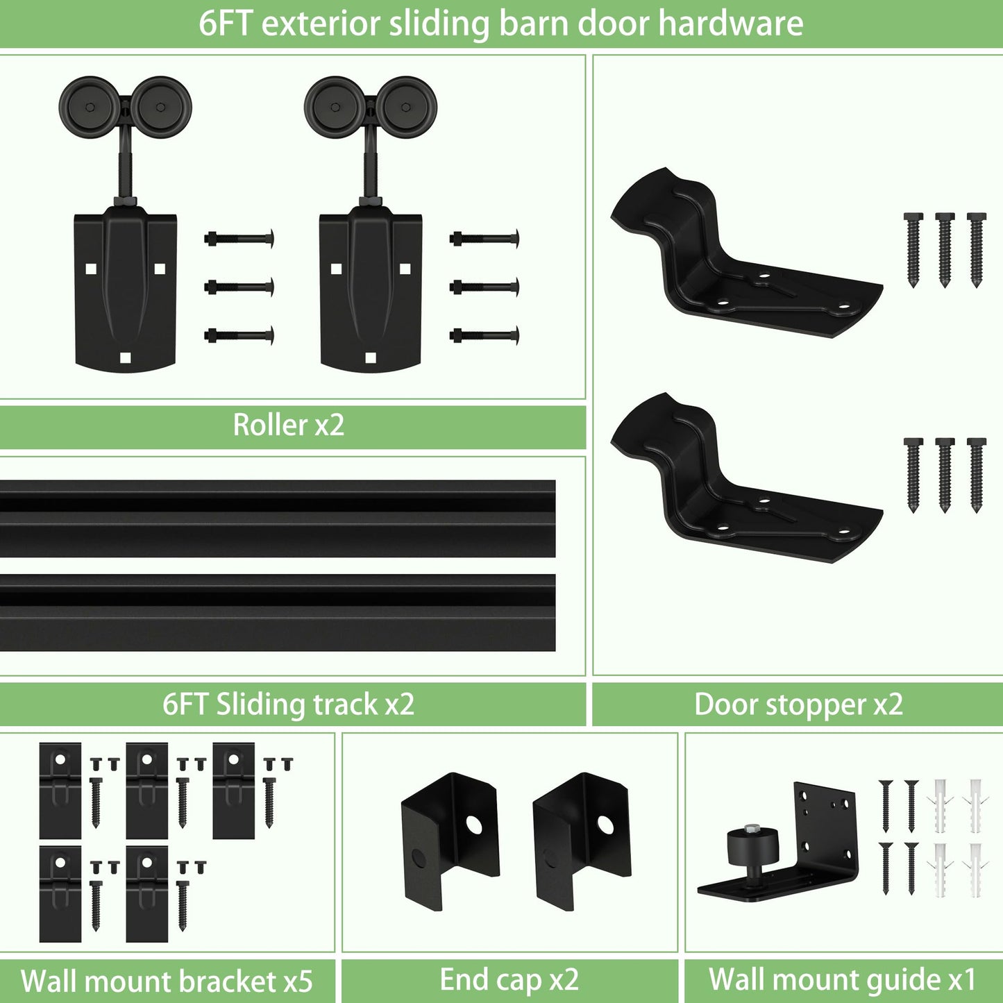WEWORTH 10FT Black Box Rail Exterior Sliding Barn Door Hardware Track Kit, Heavy Duty Barn Door Track Set, Wall Mount Outdoor Weatherproof Single Barn Door Hardware with 5 Track Brackets(No Doors）