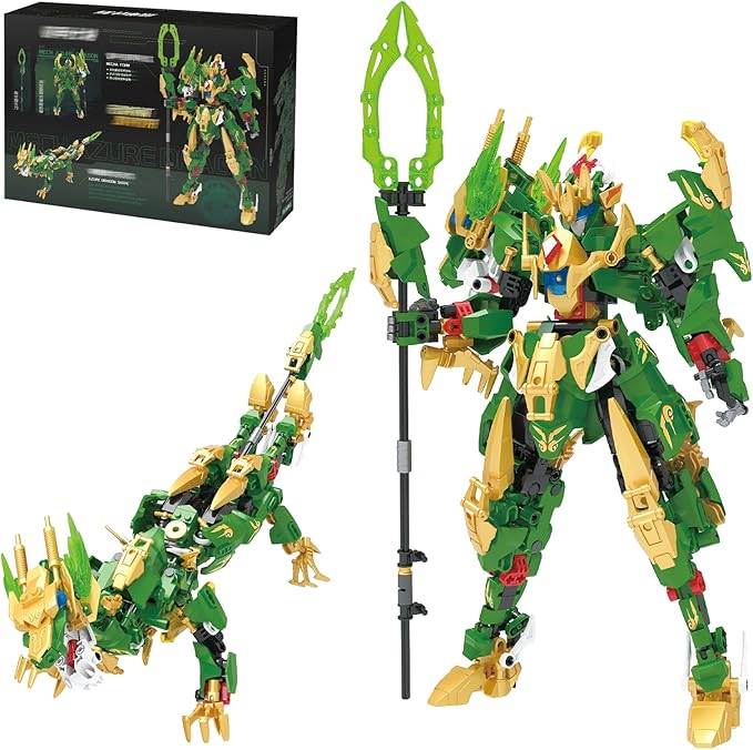 2-in-1 Transforming Robot Building Blocks Sets Mech Building Toy Action Figures Kits Model Creative Action Robot Dragon Toy Gifts Perfect for Valentine's Day Birthday