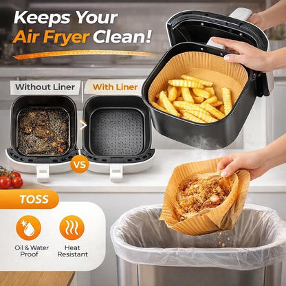 Disposable Air Fryer Parchment Liners, 50 Count Square Nonstick Inserts, Prevent Sticking & Grease Buildup