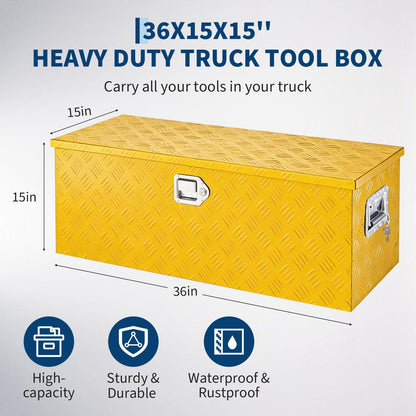 Heavy Duty Aluminum Truck Bed Tool Box 36'', Professional-Grade Storage Chest with Secure Lock, Gas Strut Lid, and Small Parts Organizer, Durable Heavy Duty Alu Tool Box for Pickup, RV, Trailer
