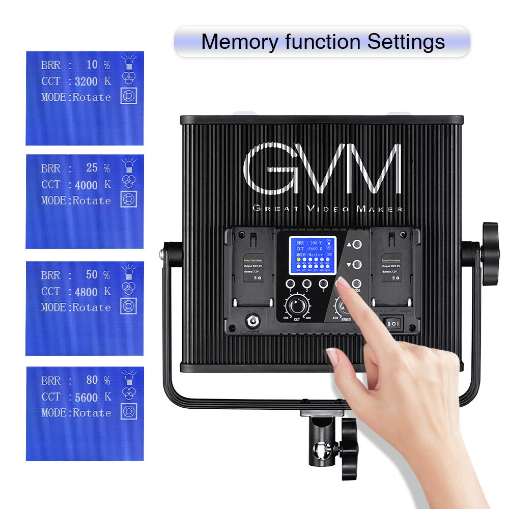 LED Video Light GVM 672S CRI97+ TLCI97+ 22000lux Dimmable Bi-color 3200K-5600K Light Panel With Digital Display For Outdoor Interview Studio Video Making Photography Lighting 3 pcs Kit