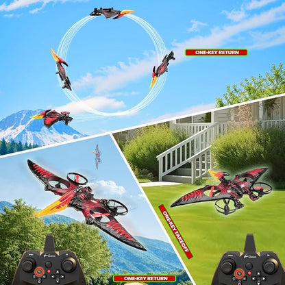 Dinosaur Remote Control Drone 2.4G EPP Foam RC Pterodactyl Hobby RC Airplanes with 6-Axis Gyro One Key Takeoff Landing Stunt Roll &amp 360 Flip Fighter Jet Toy Christmas Birthday Gift for Boys Gi