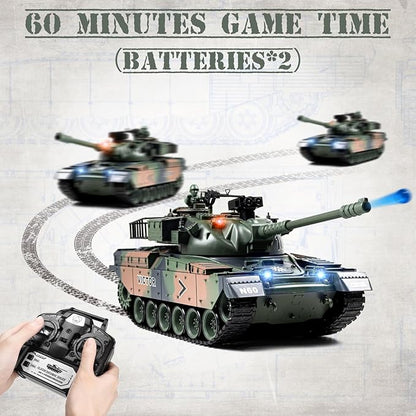 1:18 RC Tank 2.4Ghz US M60 Remote Control Tank Model Toys 15 Channel Battle Military Toy with Smoke Light Sound Volume Switch Army Toy for Adult and Kid
