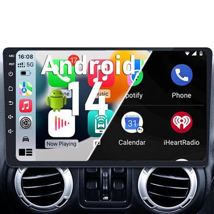 Android 14 Car Stereo Radio Upgrade for Jeep Wrangler JK Compass Grand Cherokee Dodge Ram 1500, 10 inch QLED Touchscreen Support Wireless CarPlay Android Auto GPS Bluetooth FM SWC (RAM 2GB+ ROM 64GB)