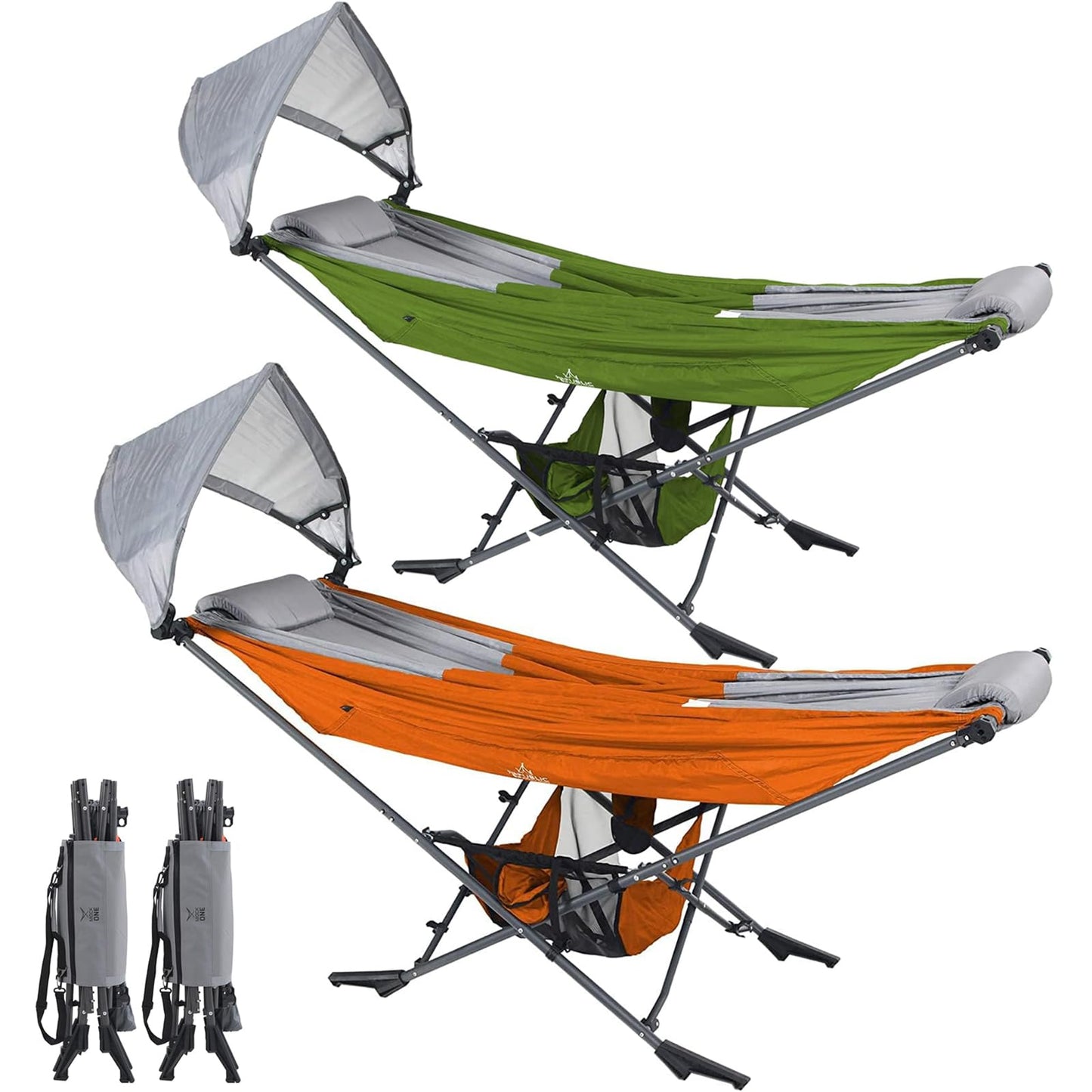 2Pack Portable Hammock with Stand, World's Best Mock ONE® Hammock, Compact Folding Framed Hammock with Adjustable Sunshade Canopy for Indoor, Outdoor, Park, Backpacking, Camping, Hiking, Travel, Beach