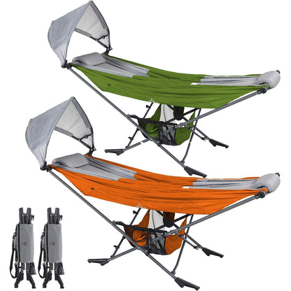 2Pack Portable Hammock with Stand, World's Best Mock ONE® Hammock, Compact Folding Framed Hammock with Adjustable Sunshade Canopy for Indoor, Outdoor, Park, Backpacking, Camping, Hiking, Travel, Beach