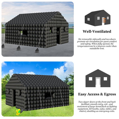 WUHUWOO Inflatable Nightclub 20x16.8x12 Ft, Large Black Inflatable Club Tent with 2 Doors and Logo Area, Inflatable Party Tent for Adults Birthday Backyard Wedding Rental