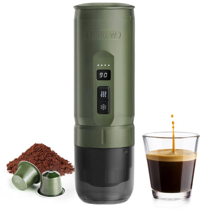 HIBREW H4C Classic - Portable Electric Espresso Machine, USB-C Rechargeable Coffee Maker with Removable Battery, Compatible with Ground Coffee & NS Capsules, Travel & Home(Green)
