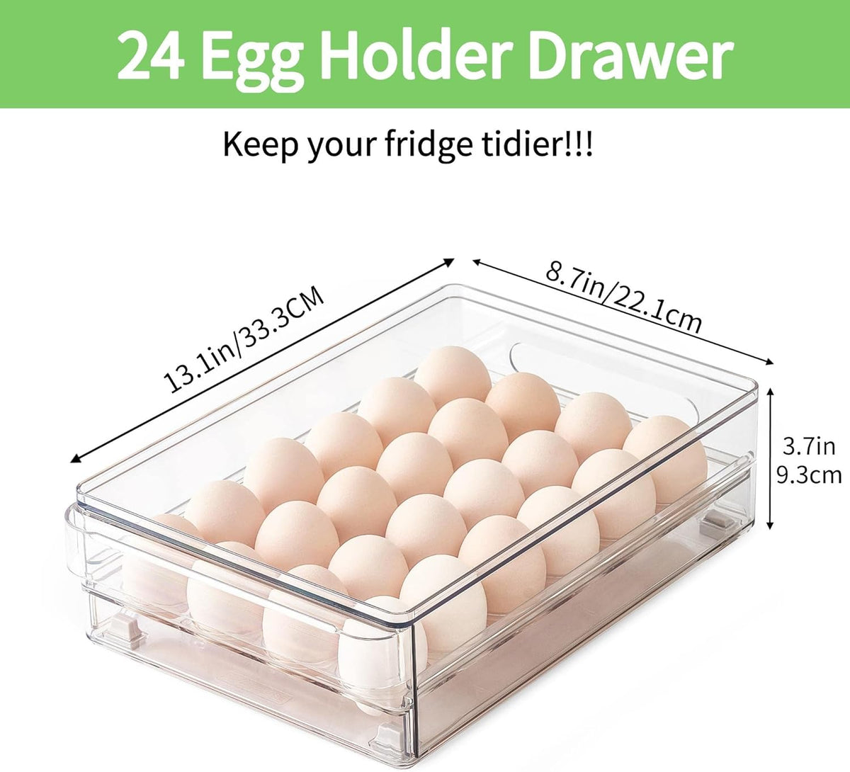 Vacane Egg Holder - 24 Capacity BPA-Free Refrigerator Organizer with Non-Slip Pads | Space-Saving Design