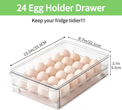 Vacane Egg Holder - 24 Capacity BPA-Free Refrigerator Organizer with Non-Slip Pads | Space-Saving Design