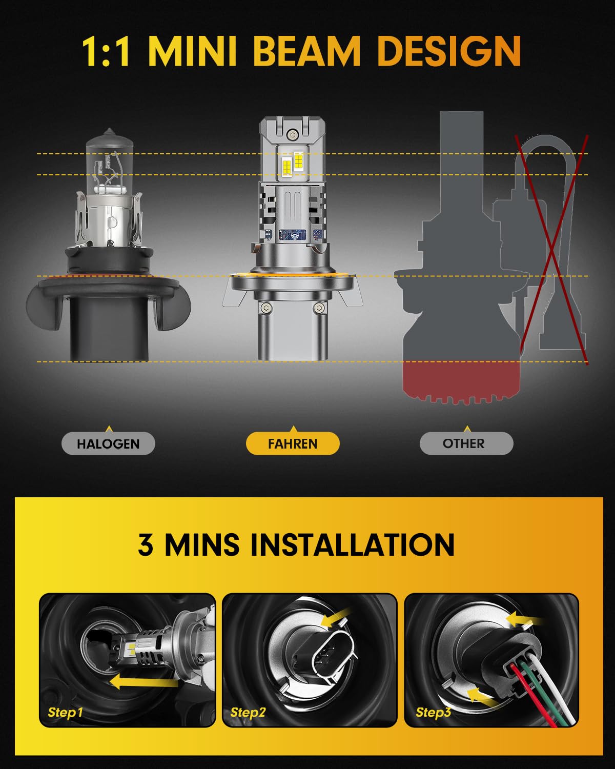 FAHREN 2026 Upgraded Brightest H13 Bulbs, (1,200%) 12X 90,000LM Extreme Brightness 9008 bulbs, 6500K Cool White, 1:1 Min Size,IP68 Waterproof.Pack of 2,Fog Bulbs HID,Plug-N-Play.