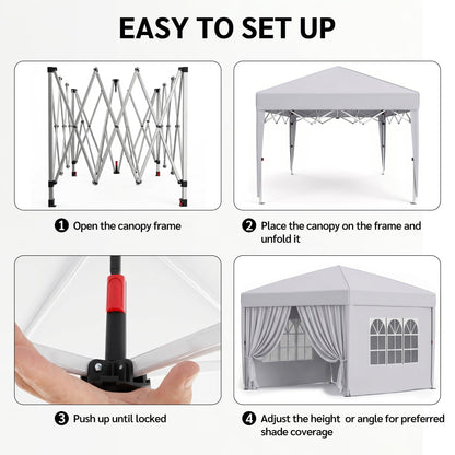 KIGOTY 10x10 FT Portable Pop Up Canopy Tent, Adjustable Height Instant Gazebo with Sidewalls, One-Push Setup Outdoor Canopy for Camping, Parties, Vendor Events (White, 3m × 3m)
