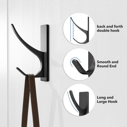 pickpiff 10 Pack Matt Black Self Adhesive Coat Hooks for Hanging: 13LB Extra Strong Stainless Wall Hook for Towel, Utensil, Backpack, Hat, Sturdy Metal Hanger for Bathroom, Kitchen, Door
