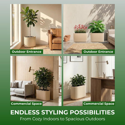 Wil & Vic 89s 15" H x 24" L Sirius Fiberglass Planter, Round Indoor and Outdoor Plant Pot with Drainage Hole, Lightweight, Durable Minimalist Home, Included Extra Coco Mats, Taupe