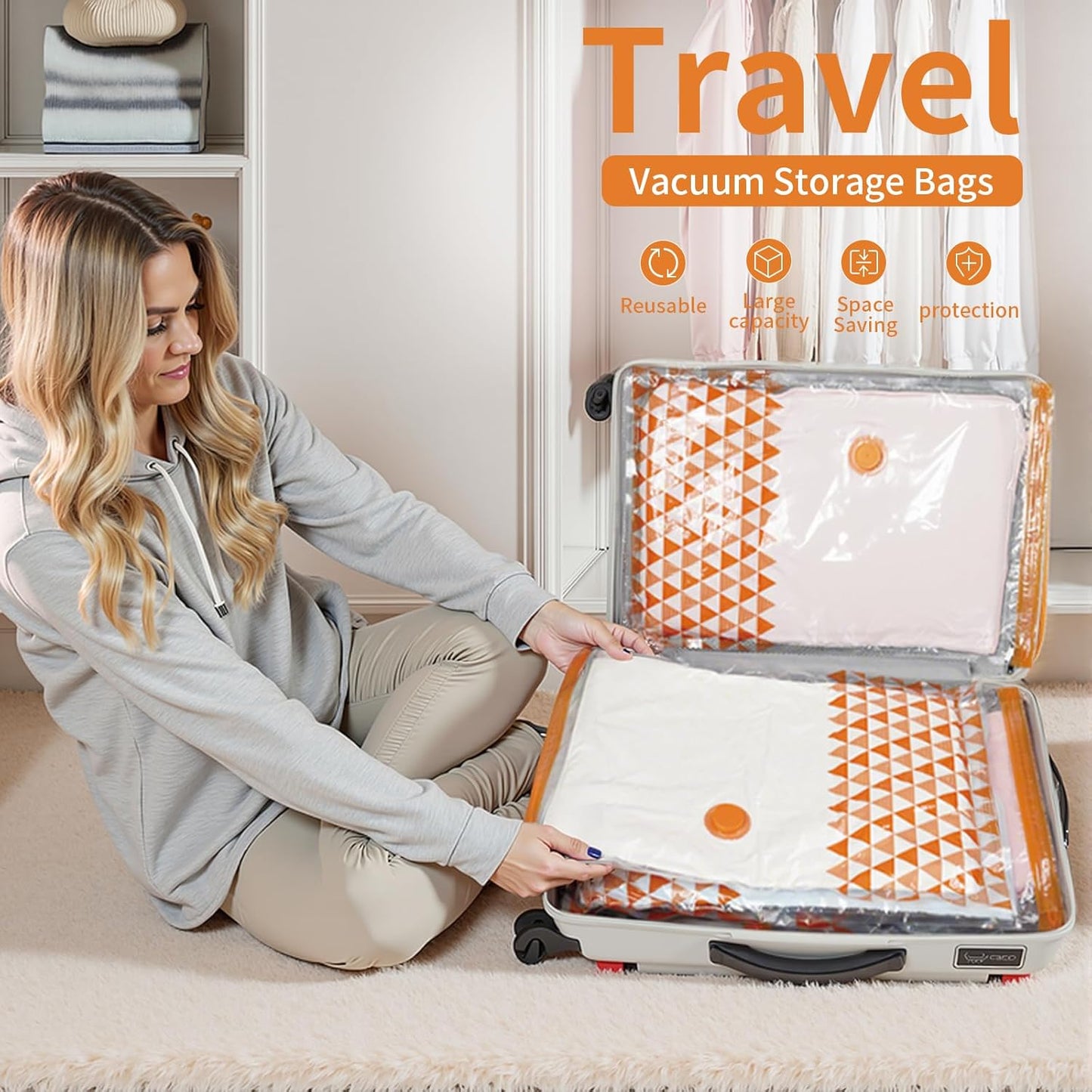 Skiennix Vacuum Storage Bags - 10 Pack with Wireless Rechargeable Pump | Space Saver for Travel & Luggage