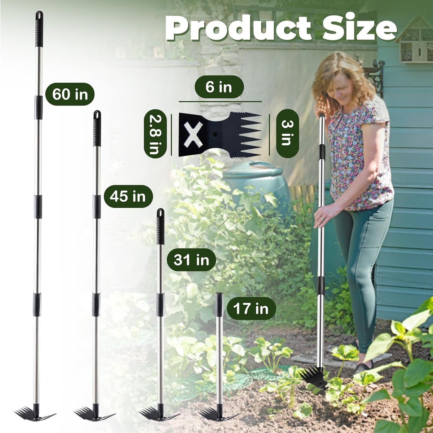 NICOFPHY Weed Puller Tool - 60" Manual Weeder & Heavy-Duty Hand Rake for Effortless Gardening