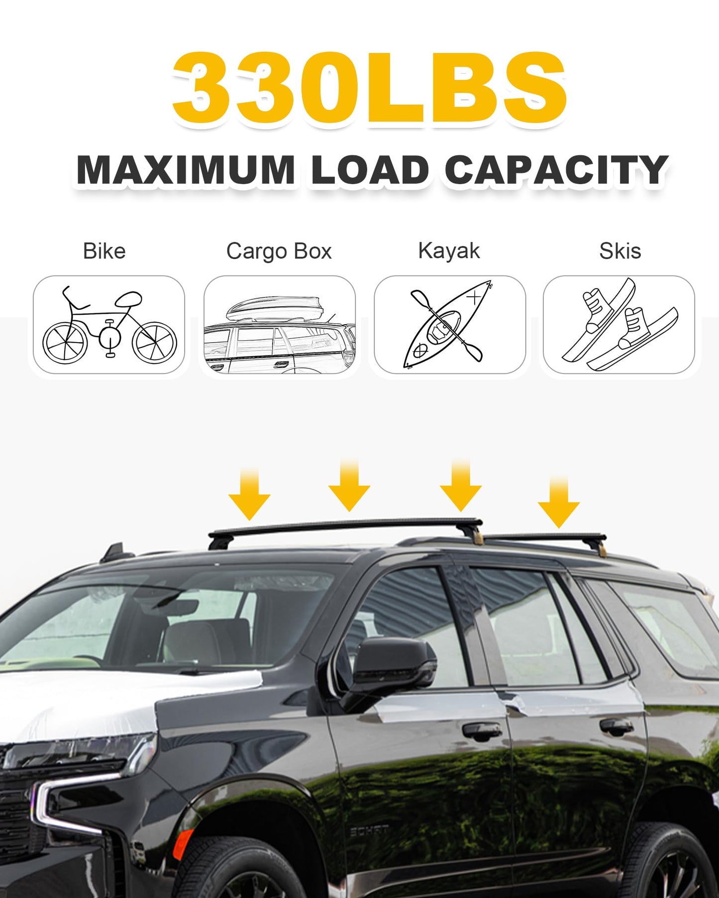 EZREXPM 330LBS Cross Bars Roof Rack Fit for 2021-2026 Chevrolet Tahoe, GMC Yukon & Yukon XL, Chevrolet Suburban, Cadillac Escalade ESV Lockable Crossbars Carrier Cargo Bar Luaggage Rack Accessories