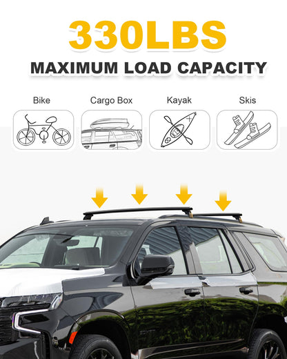EZREXPM 330LBS Cross Bars Roof Rack Fit for 2021-2026 Chevrolet Tahoe, GMC Yukon & Yukon XL, Chevrolet Suburban, Cadillac Escalade ESV Lockable Crossbars Carrier Cargo Bar Luaggage Rack Accessories