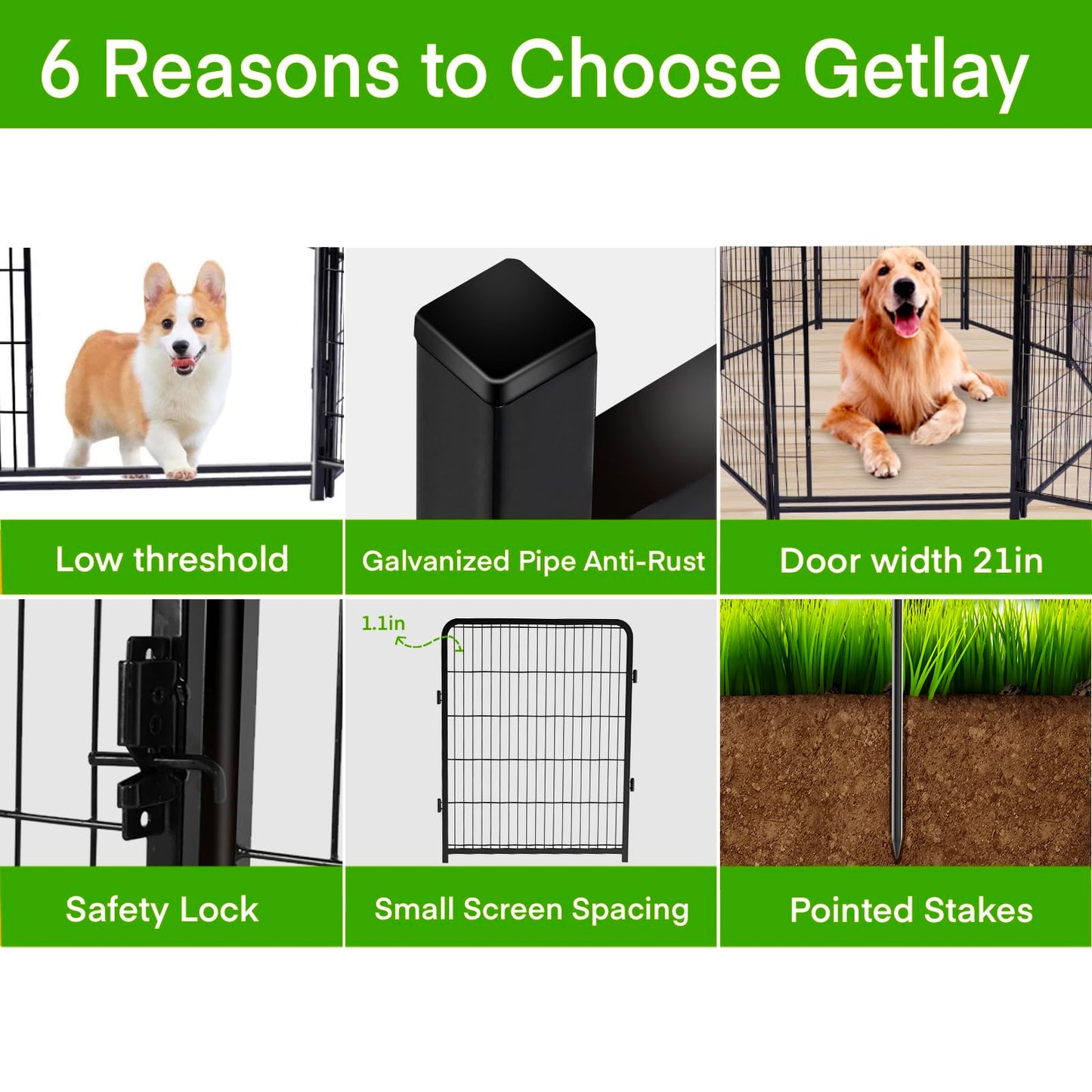 Getlay Garden Fencing 48in High, 8 Panels Total 17.7 Ft(L) Dog Fence Outdoor for Yard, Gate 21 in Wide with Low Sills. Lattice Panels for Outside, Dog Digging Fence Barrier, Garden Fences and Borders