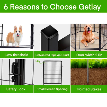 Getlay Garden Fencing 48in High, 8 Panels Total 17.7 Ft(L) Dog Fence Outdoor for Yard, Gate 21 in Wide with Low Sills. Lattice Panels for Outside, Dog Digging Fence Barrier, Garden Fences and Borders