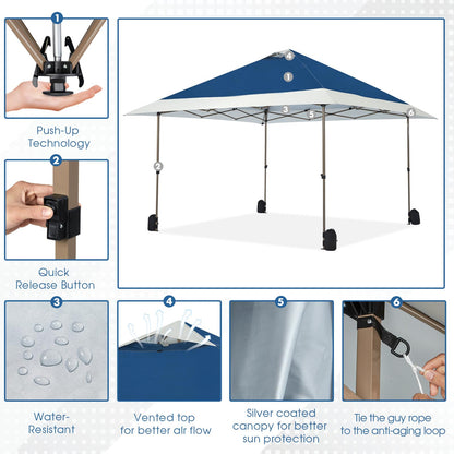 OUTDOOR LIVING SUNTIME 13x13 Instant Easy Pop Up Canopy,Portable Commercial Gazebo Camping Gazebo Tent Shelter with Wheeled Roller Carry Bag, Bonus Weight Sandbags, Stakes, Ropes - Navy