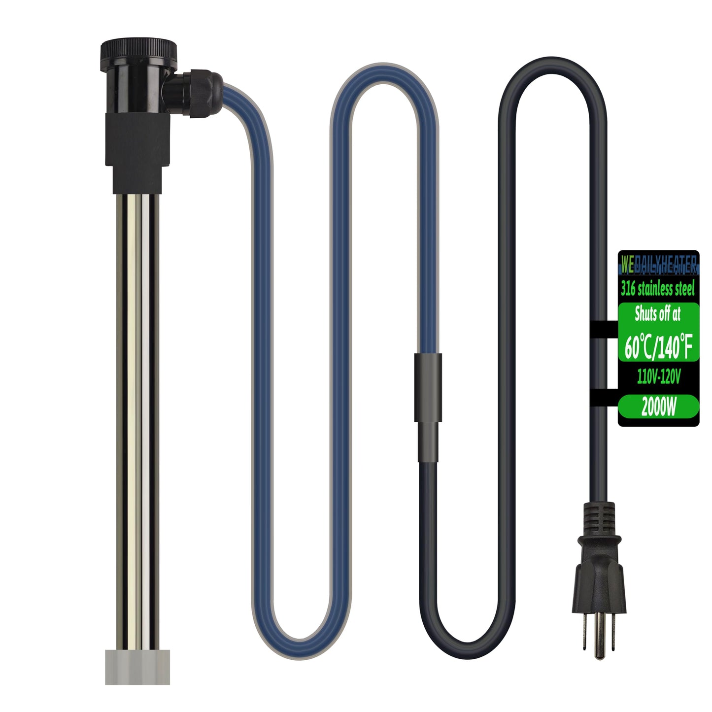 2000W Fully Submersible Water Heater of Baptismal Pool & Bathtub – Portable Immersion Electric Heater with Temp Control & WiFi Timer for Spa, Hot Tub, Bucket, Above Ground Pool & Inflatable Pool etc