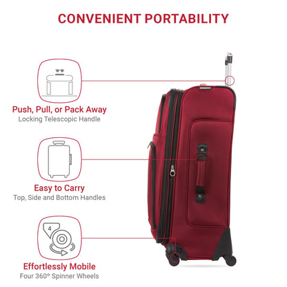 SWISSGEAR Sion Softside Expandable Spinner Luggage Durable Lightweight Travel Suitcase, Burgundy, Checked-Large