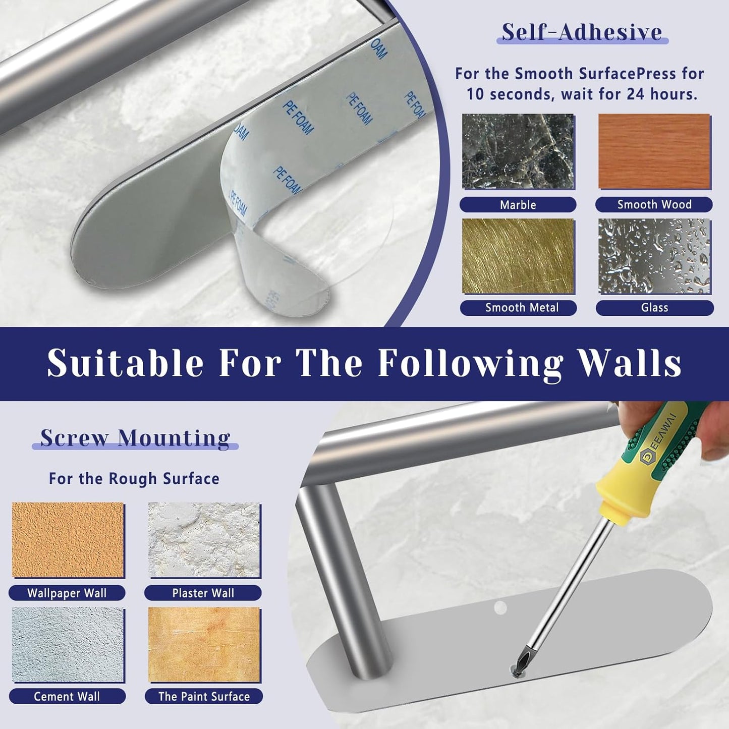 Skiennix Stainless Steel Paper Towel Holder - Self-Adhesive or Drilling | Wall-Mounted for Kitchen & Bathroom