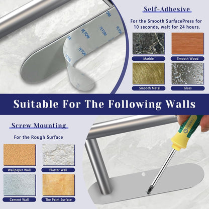 Skiennix Stainless Steel Paper Towel Holder - Self-Adhesive or Drilling | Wall-Mounted for Kitchen & Bathroom