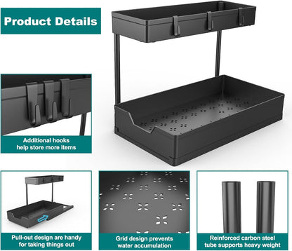 Nature's Source Under Sink Organizer - 2 Tier Sliding Storage Basket for Kitchen & Bathroom | Black