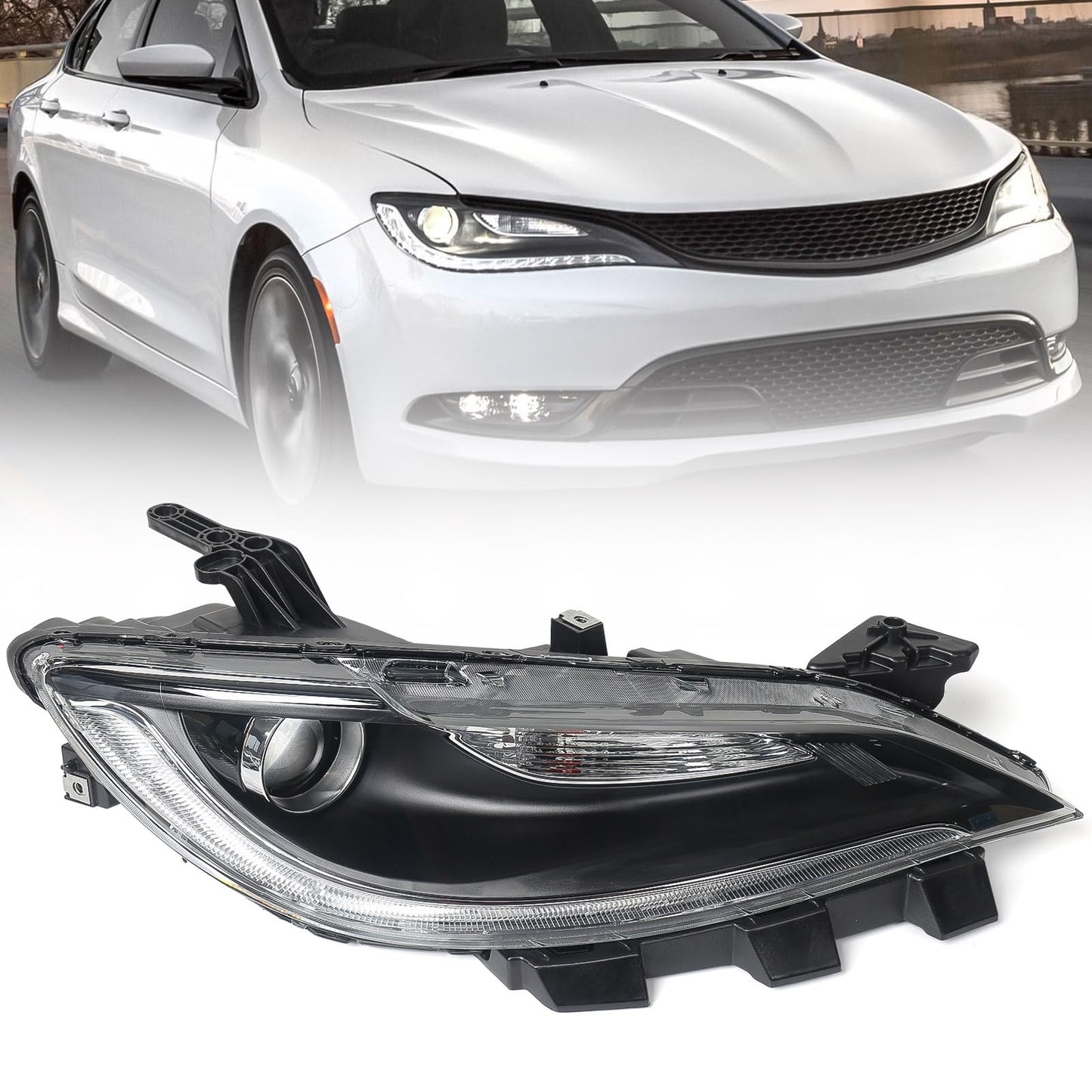 VLINCAR Halogen Headlight Compatible with Chrysler 200/200c 2015 2016 2017 W/LED DRL Headlamp Head Light Black Trim 68284787AA 68284786AA Right Passenger Side