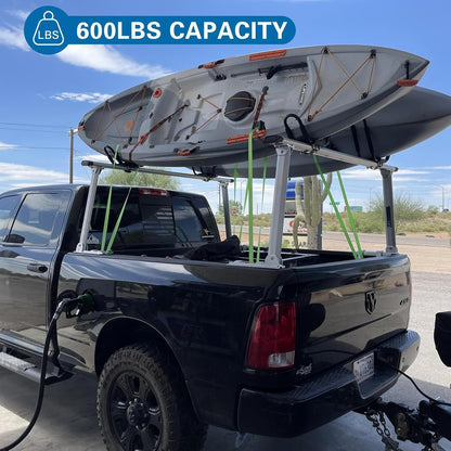 OUTPRIZE Non-Drilling Aluminum Truck Rack, Heavy Duty Width and Height Extendable Truck Bed Ladder Rack, Fit for Max 66" Wide Truck Bed, 600 lb. Capacity
