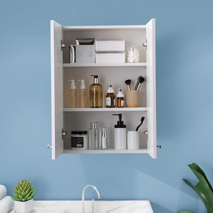 VANIRROR White Wall Mount Cabinet, MDF Over the Toilet Storage Cabinet with Adjustable Shelves, Space Saver 2 Door Medicine Cabinet for Bathroom Laundry Kitchen, 19x 27in, No Paint Odor