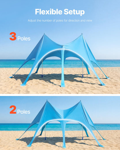 VEVOR Beach Tent Sun Shelter, UPF50+ Sun Protection, 9.2 ft Tall, 20 x 13 ft, Easy Pop Up Beach Canopy with Sandbags, Stability Poles, Sand Shovels, Portable Shade for Family Outings, Camping, Fishing