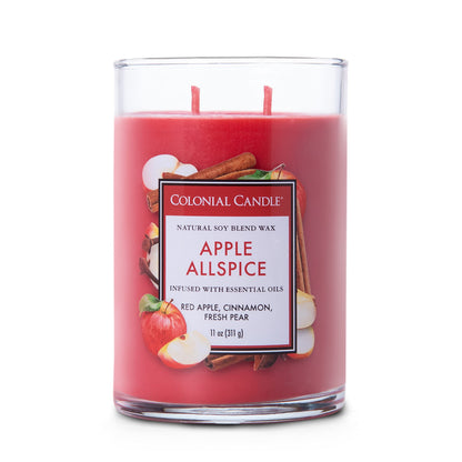 Colonial Candle Apple Allspice Scented Jar Candle, Classic Cylinders Collection, 2 Wick, Red, 11 oz - Up to 80 Hours Burn