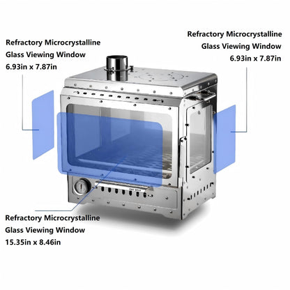 Outdoor Camping Wood Burning Stove,Hot Tent Stove,Stainless Steel,Chimney,Three Sided Heat Resistant Glass,for Camping Heating and Cooking