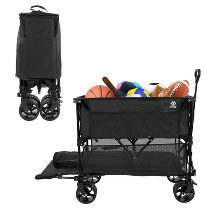 Elevon Collapsible Foldable Wagon, Grocery Beach Cart Large Capacity 450LBS, All Terrain Heavy Duty Cart with Wheels & Drink Holders, Collapsible Wagon Portable for Outdoor Beach Gardening Shopping