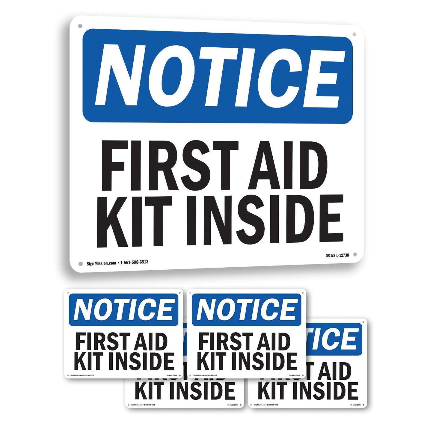 First Aid Kit Inside OSHA Notice Aluminum Sign 18 Inch x 12 Inch - 5 Pack