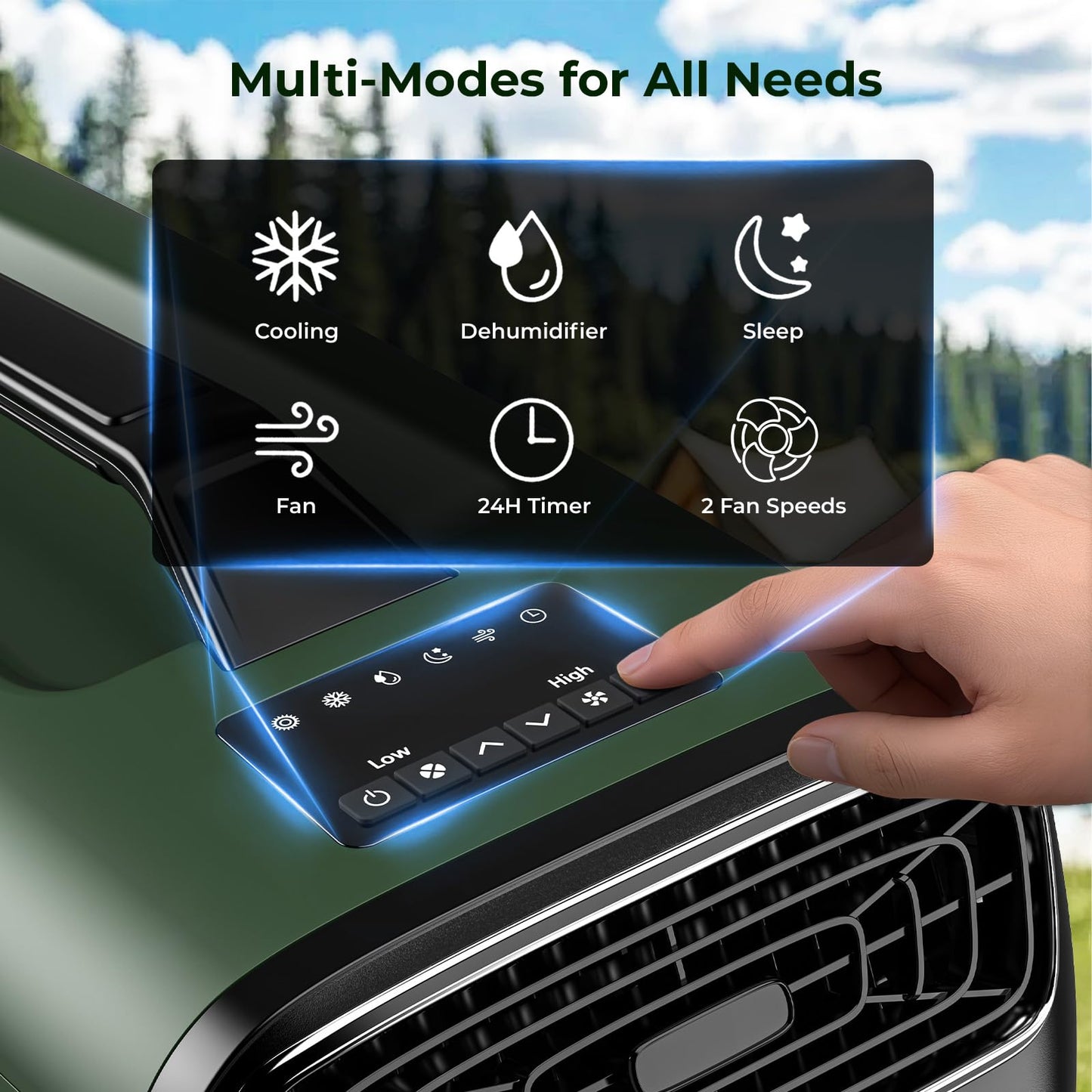 5200 BTU Portable Tent Air Conditioner for Camping, RV, Truck, Fishing. 400W Consumption Fast Cooling AC Unit for Outdoor Indoor Using, 4-in-1 Portable AC for Road Trips, Camping Adventures(Green)
