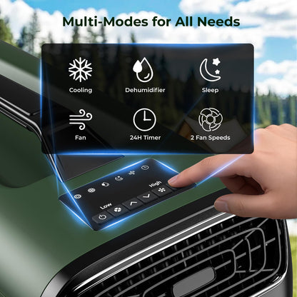 5200 BTU Portable Tent Air Conditioner for Camping, RV, Truck, Fishing. 400W Consumption Fast Cooling AC Unit for Outdoor Indoor Using, 4-in-1 Portable AC for Road Trips, Camping Adventures(Green)